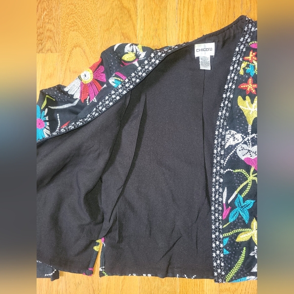 Black Multi-color Embroidered Floral Jacket w/ Embellishment CHICO' SZ. 0 (SM-4) - Picture 6 of 11